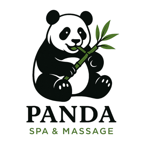Cute black and white panda logo for spa and massage business